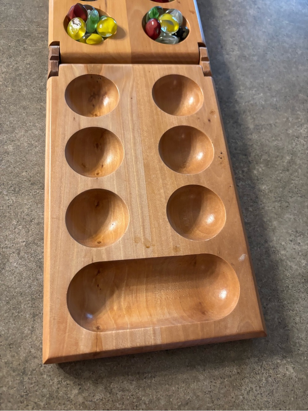 Wooden Mancala Game Set with Colorful Glass Stones - Picture 2 of 7
